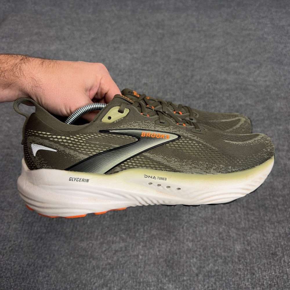 Brooks Glycerin 22 Mens Size 11.5D Dusty Olive Tea Orange Running Shoes Sneakers